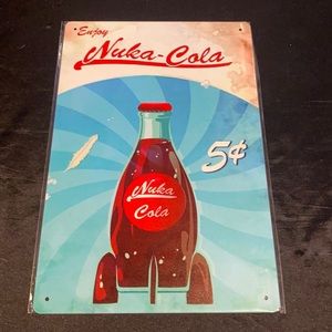 Nuka Cola metal sign - 12 inches x 8 inches. Vintage style. Fallout.